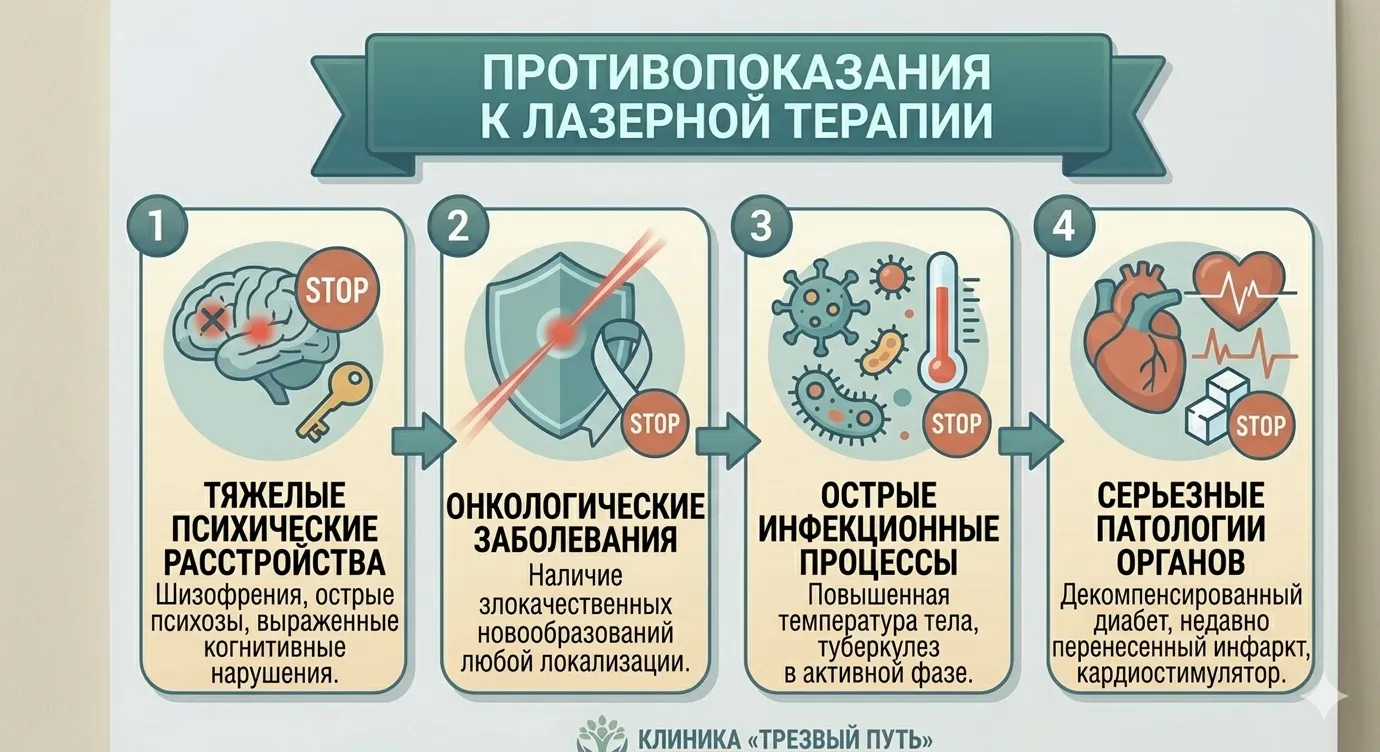 Инфографика: медицинские противопоказания к лазерному лечению алкоголизма